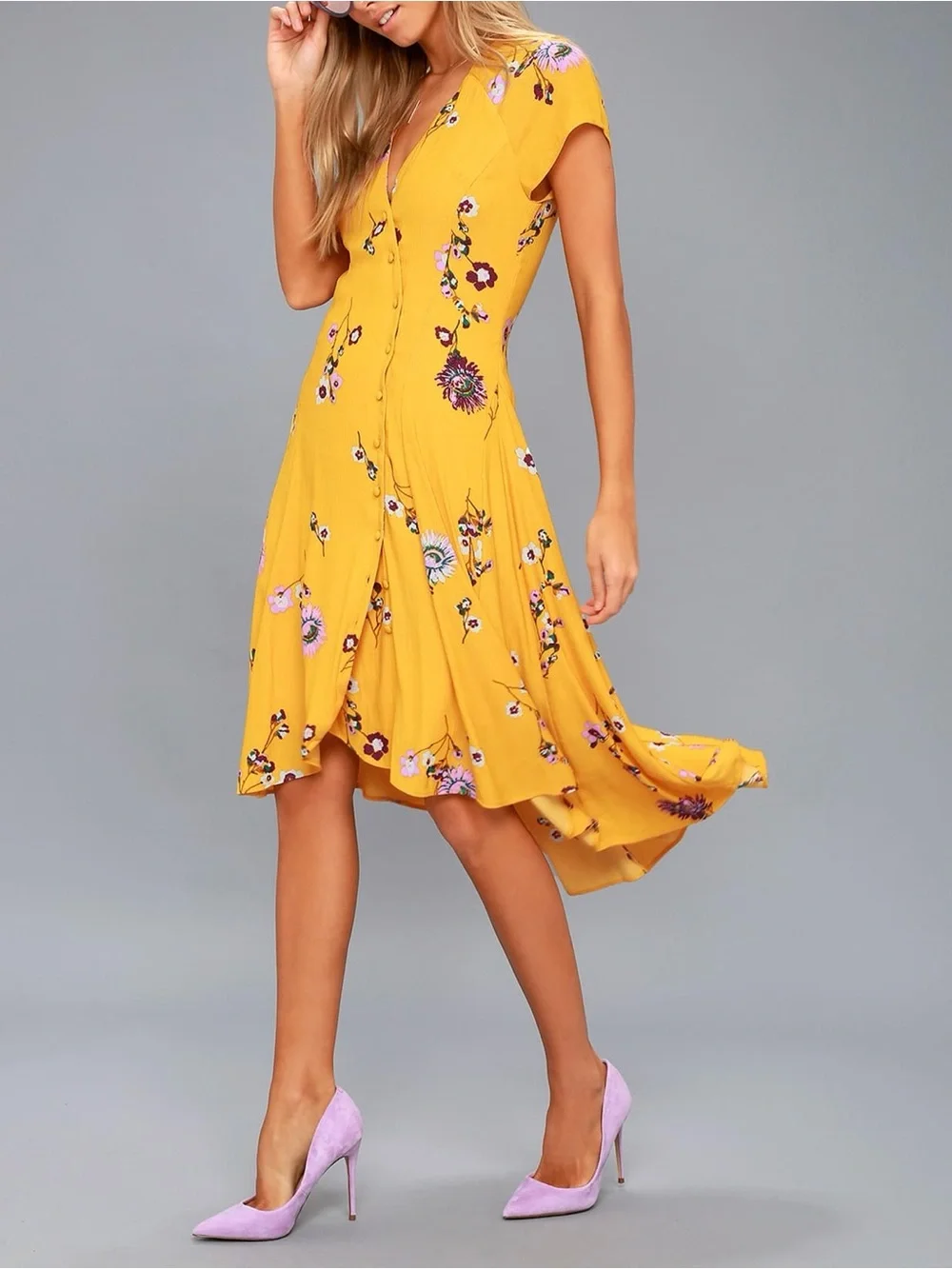 NWT Free People All I Got Yellow Floral Midi Dress Size Medium